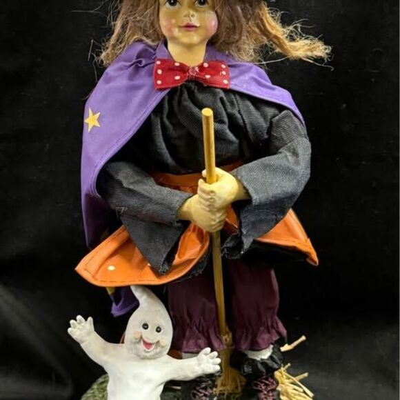 Halloween Fall Decor Witch & Scarecrow 13” Fabric Mache Figures w/ original box - Picture 2 of 9